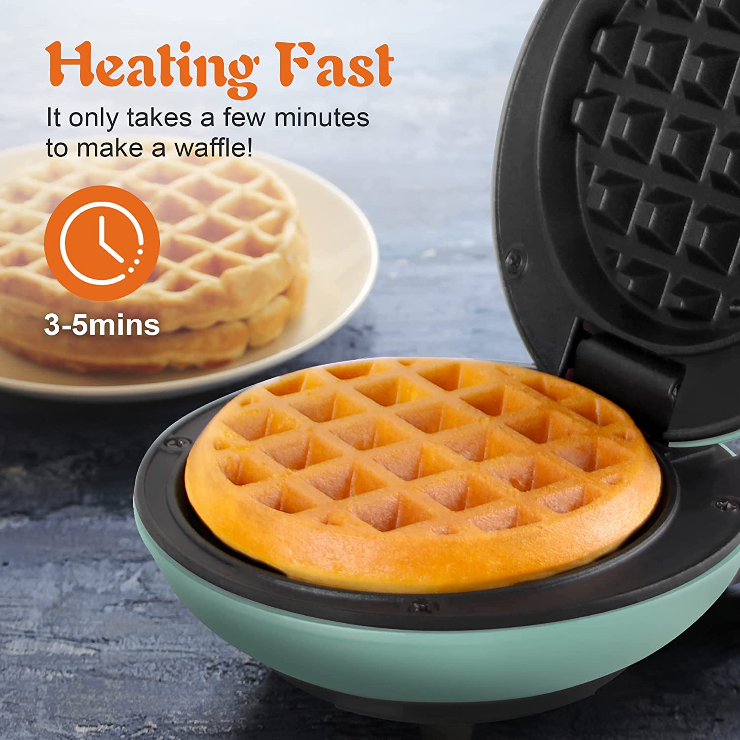 Crownful Mini Waffle Maker Machine, 4 Inches Portable Small Compact Design, Easy to Clean, Non-Stick Surface, Recipe Guide Included, Perfect for