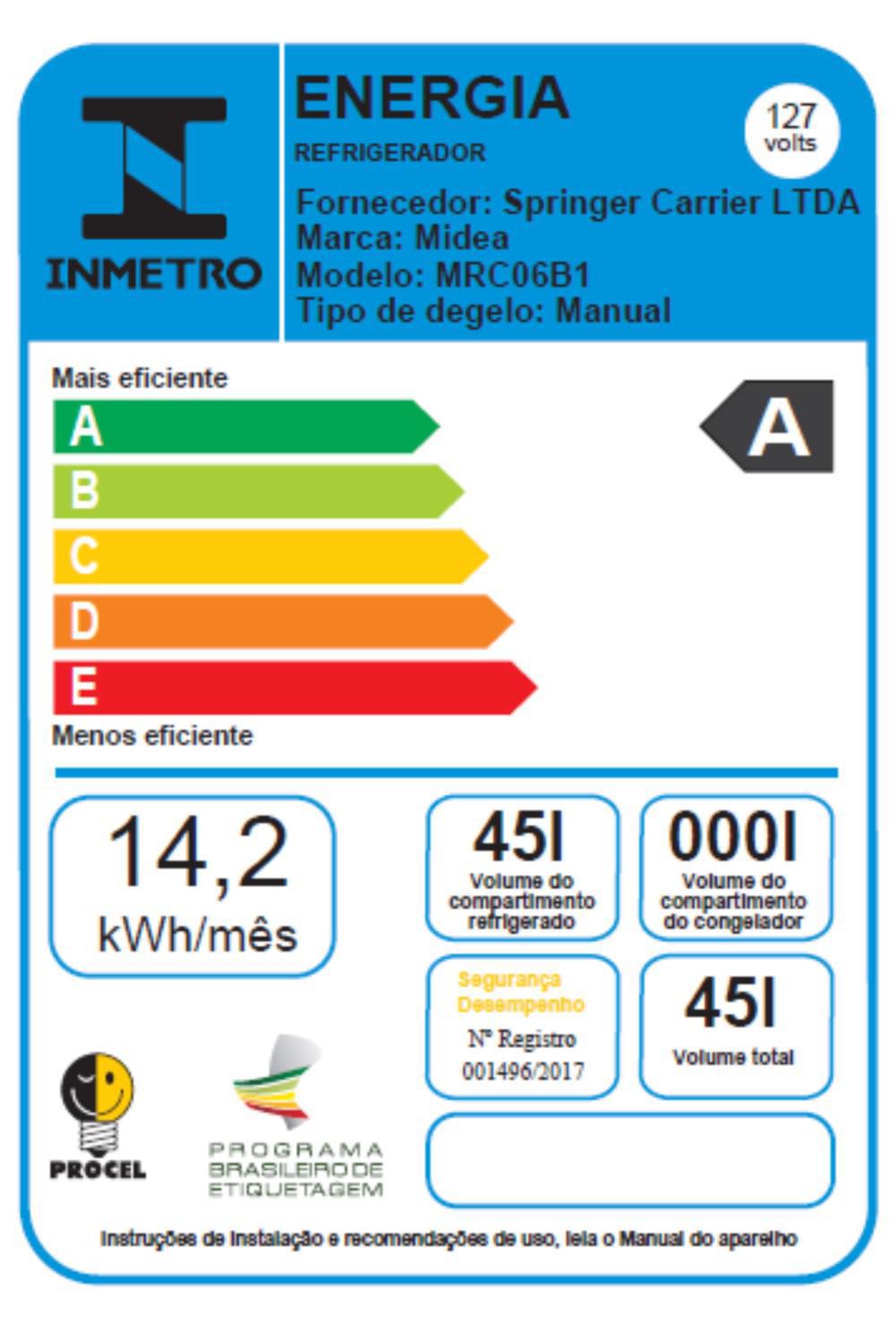 Frigobar 45 Litros Preto Inox Classe A Midea Mrc06B1-X 127V Branco - Frigobar - Midea - 127v - Manual