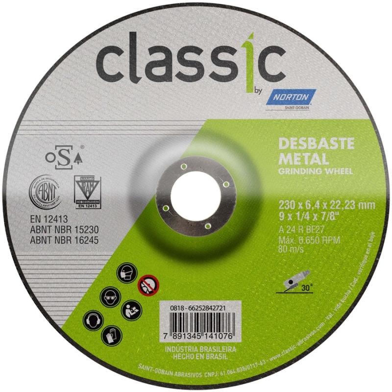 Disco de Desbaste Metal 9 POL x 6,4 MM Furo 7/8 POL Classic Kit 25 Peças NORTON