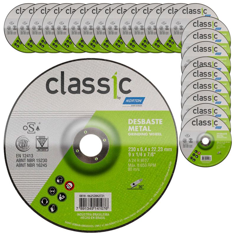 Disco de Desbaste Metal 9 POL x 6,4 MM Furo 7/8 POL Classic Kit 25 Peças NORTON
