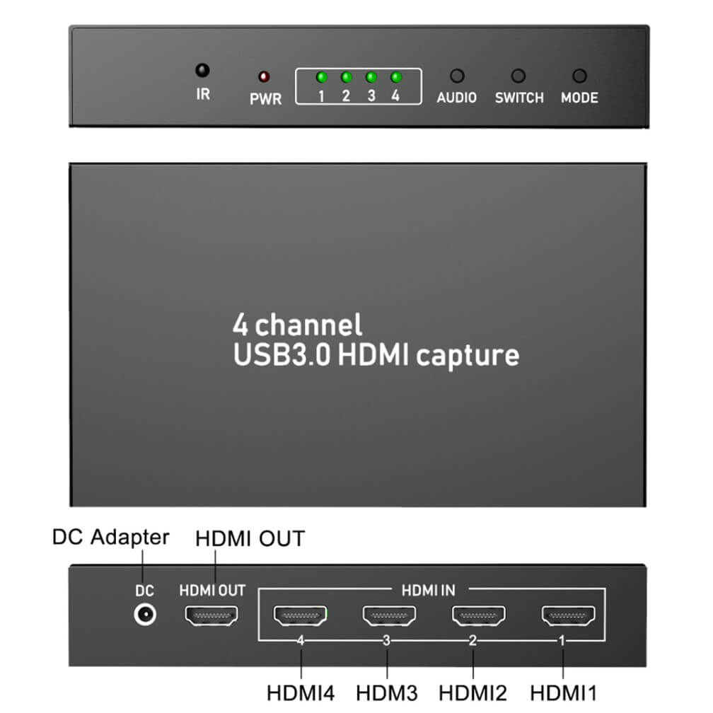 Placa de Captura Multi-Viewer Ezcap264 USB3.0 de 4 Canais HDMI UVC Live Streaming e Gamer