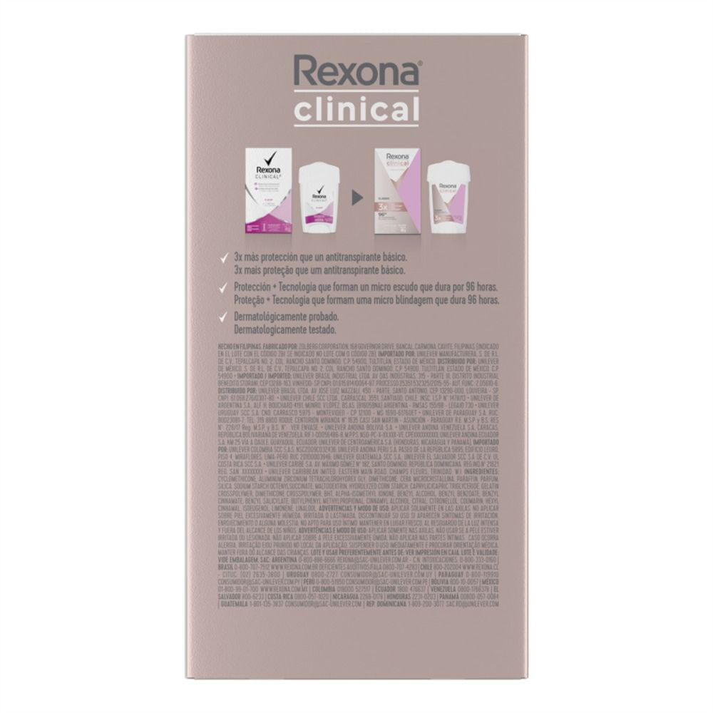 Desodorante Antitranspirante Rexona Clinical Classic Women Stick