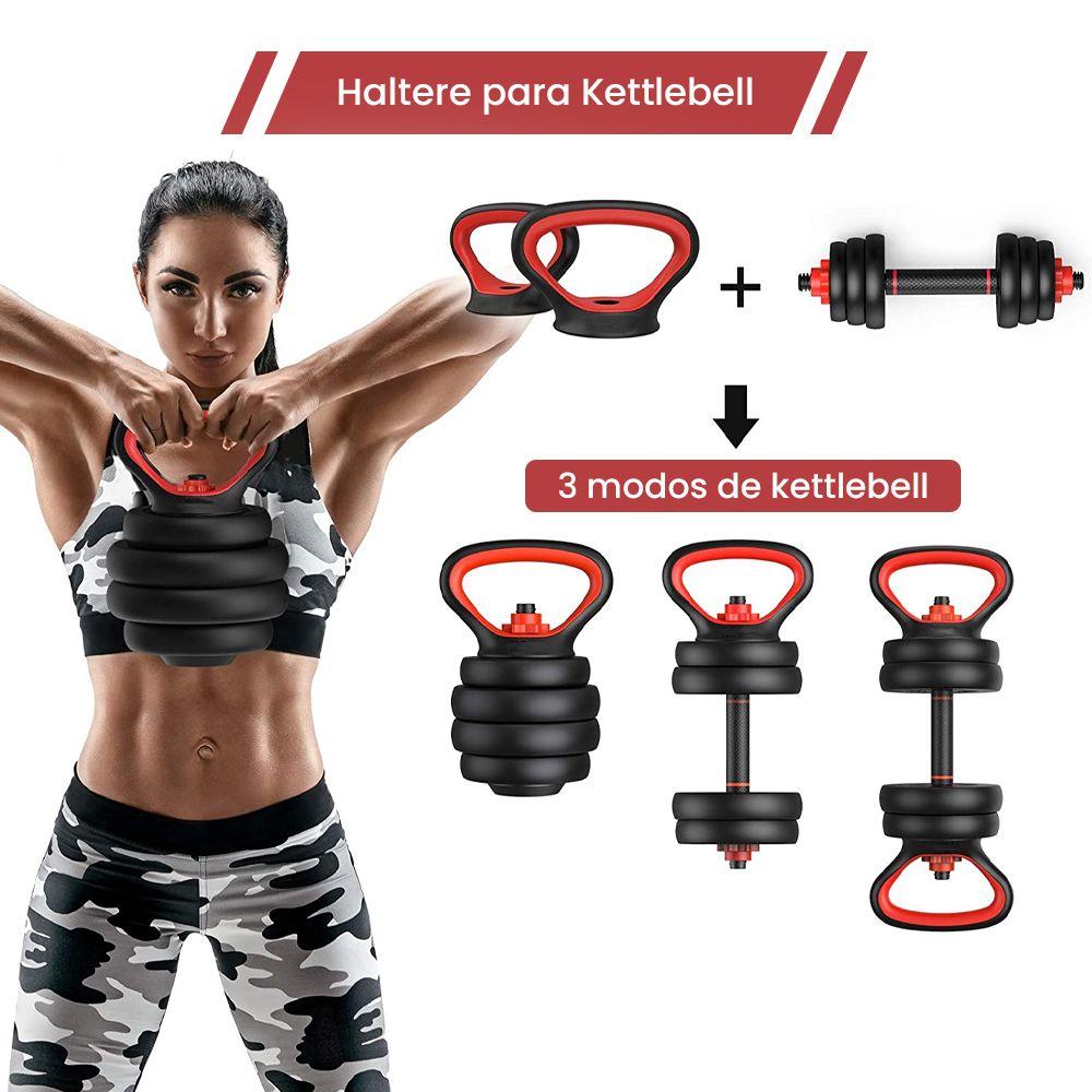 Kit Halteres 6 Em 1 Peso Musculação Até 50kg Ajustável Preto