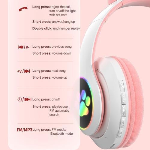 Fone De Ouvido Bluetooth Led Orelha Gato Iuz Headphone Lt30