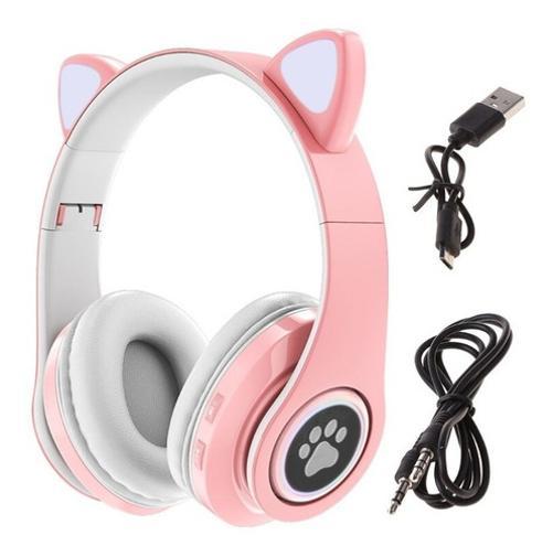 Headphone Bluetooth Orelhas Led Fone Gatinho Hf-c240bt Rosa