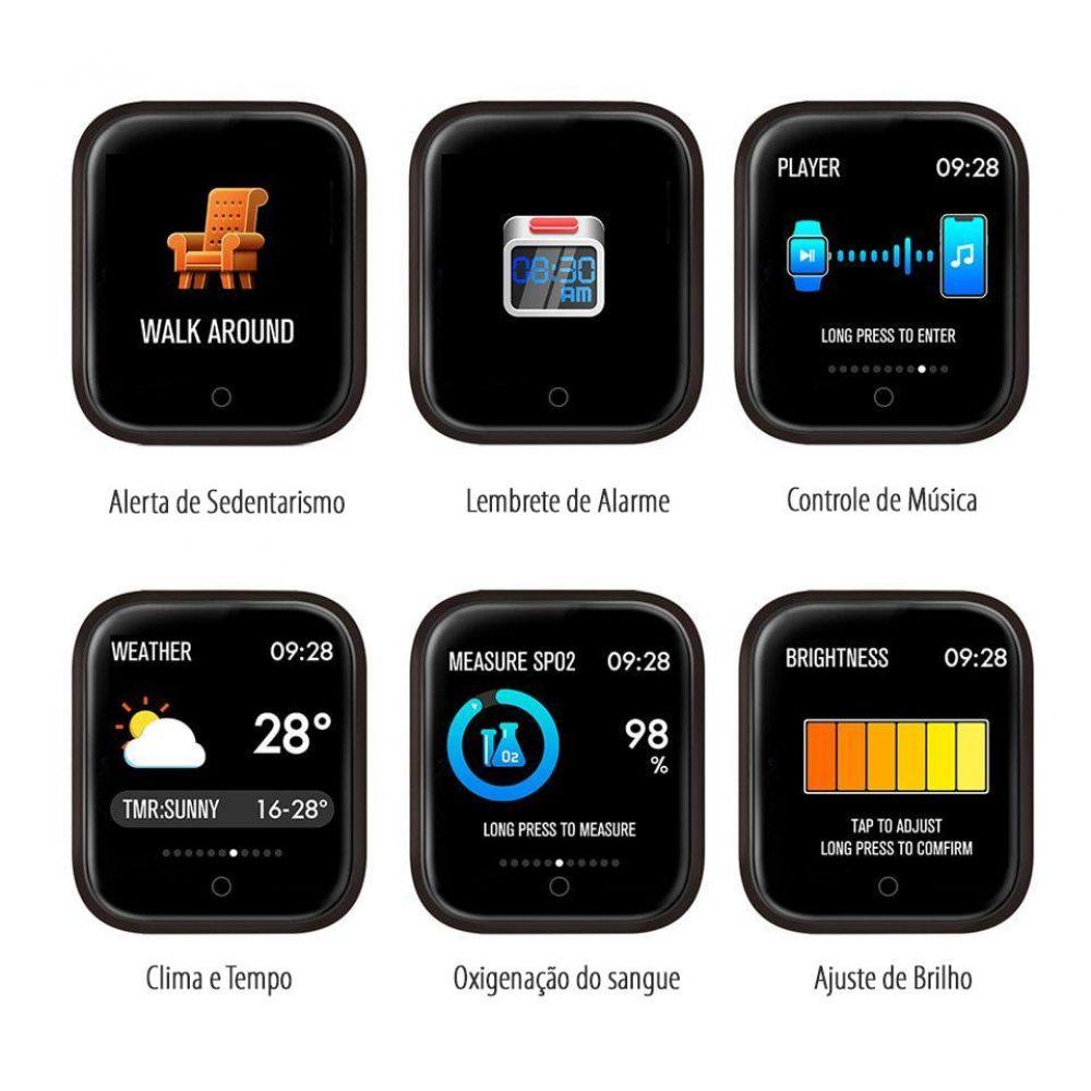 Relógio Smartwatch P70 Monitor Cardíaco Pressão Arterial Sono Passos Android Ios - Rosa
