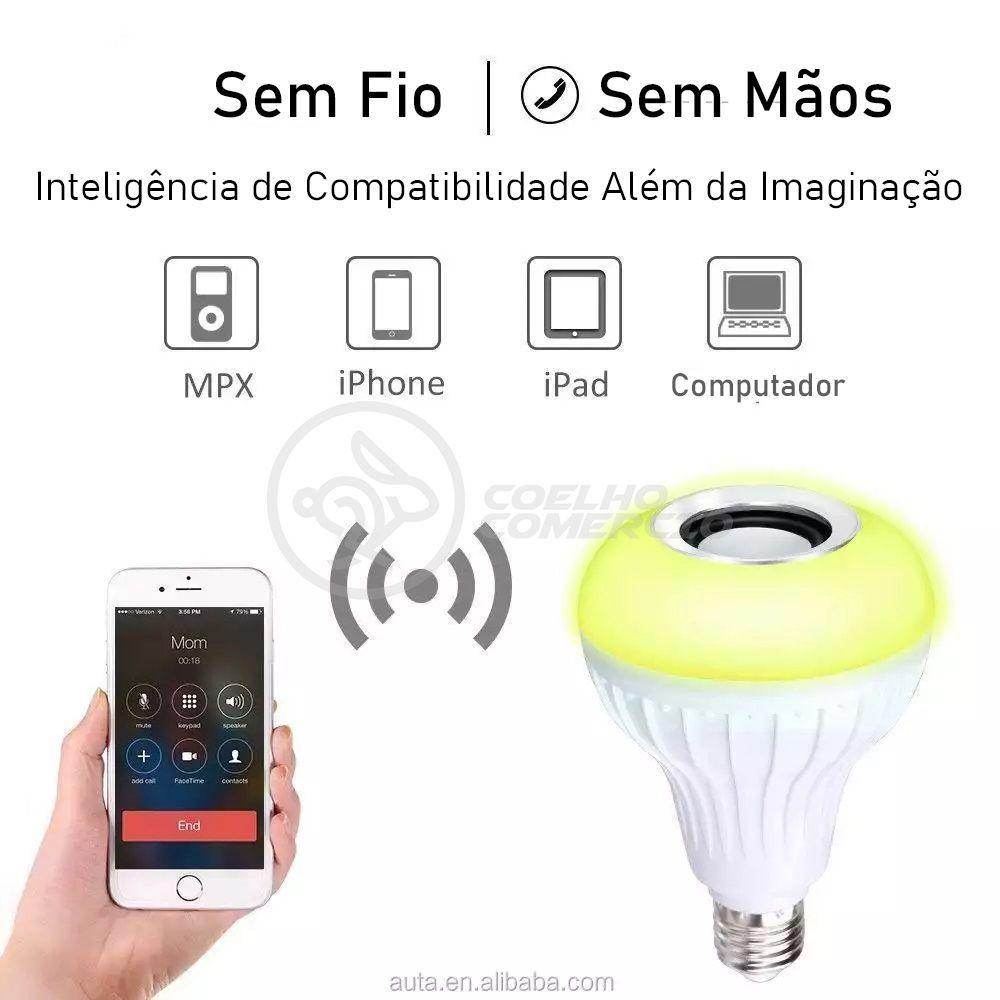 Lâmpada Led 12W E27 Rgb Colorida Com Caixa De Som Bluetooth