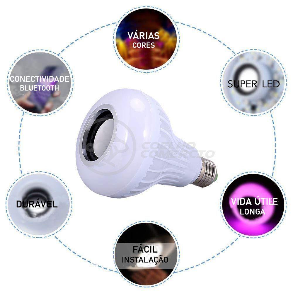 Lâmpada Led 12W E27 Rgb Colorida Com Caixa De Som Bluetooth