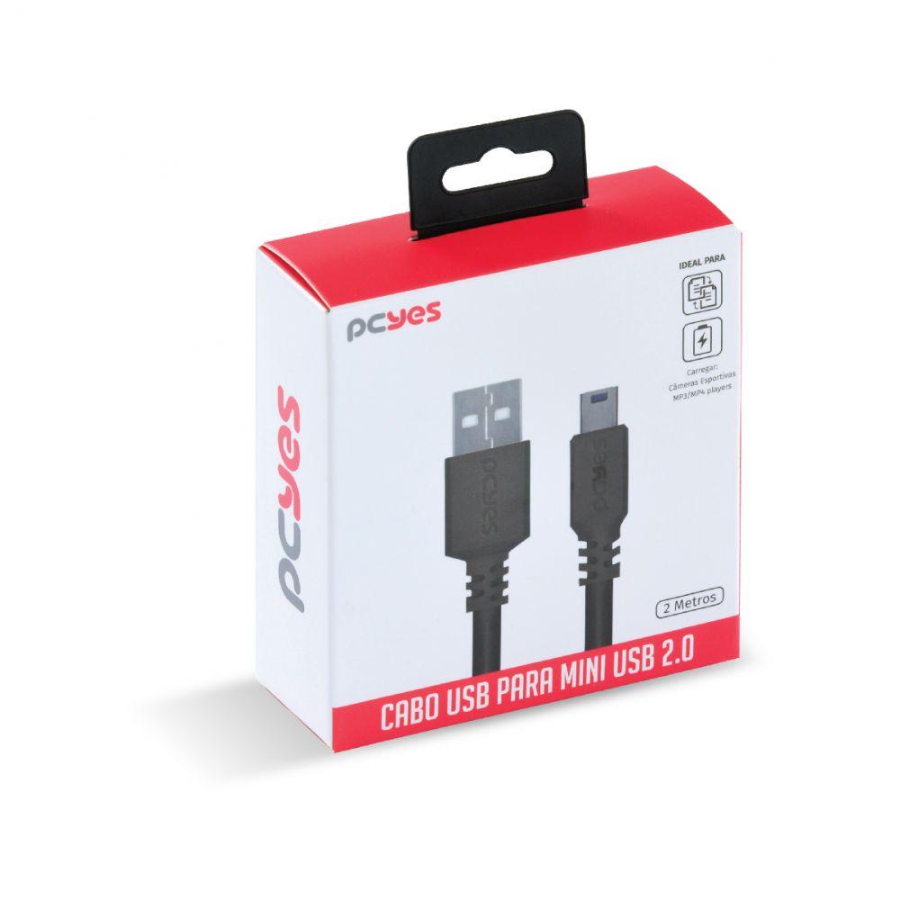 Cabo Usb A 2.0 Macho Para Mini Usb B Macho 28awg Puro Cobre 2 Metros - Puanm2-2