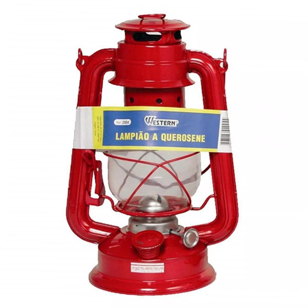 Lampião Lamparina A Querosene Grande 34Cm Vermelho Western