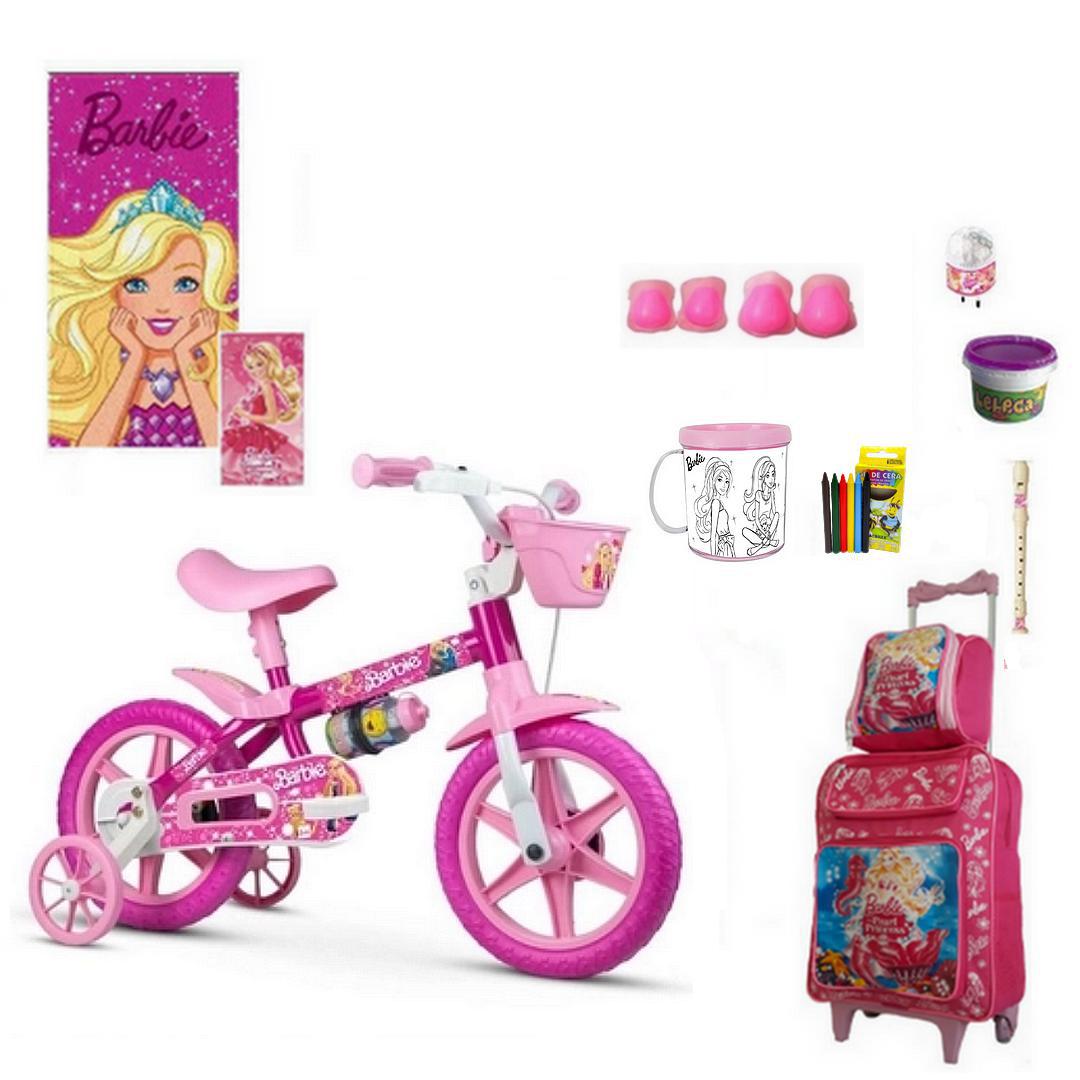 Bicicleta de Criança Barbie Roda 12 Rosa e Branco