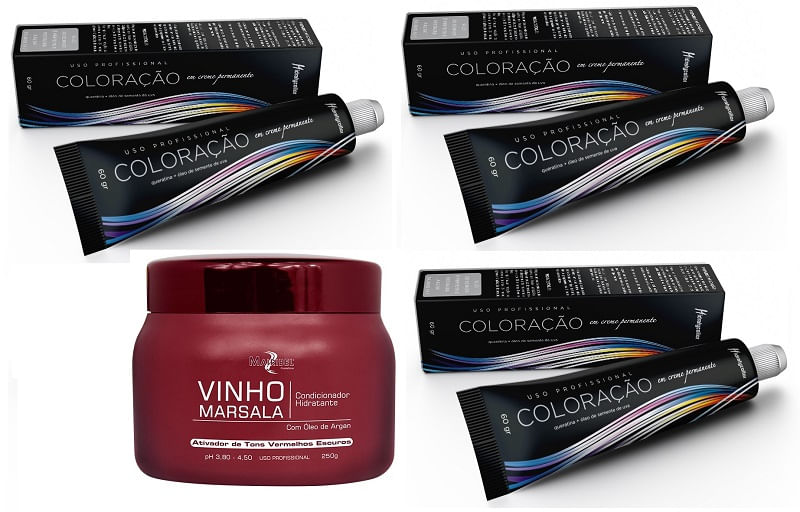 Kit Vinho Marsala 3 Tinta 1 Mascara Matizadora 250g Mairibel