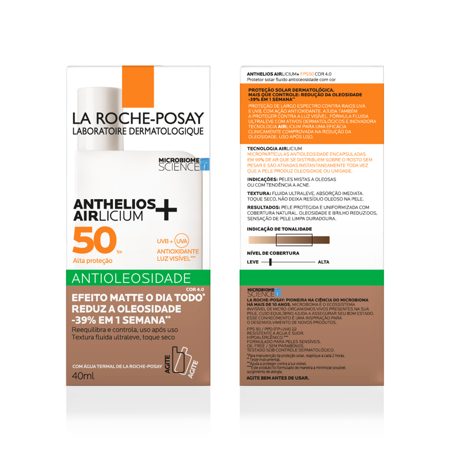 La Roche-Posay Anthelios Airlicium Fluido FPS 50 Cor 4.0 - Protetor Solar Facial com Cor 40ml