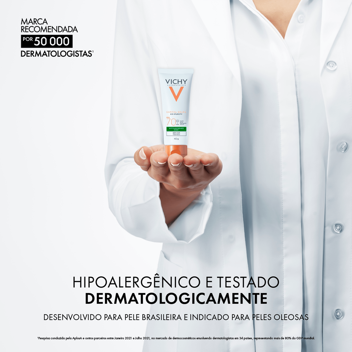 Vichy Purify Cor Média FPS 70 - Protetor Solar Facial 40g