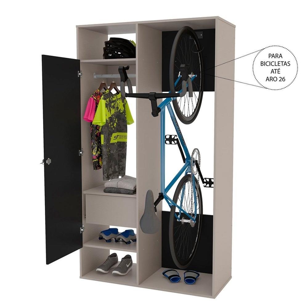 Armário Multiuso 1 Porta 1 Gaveta e Suporte para Bicicleta Nepal Cinza/Preto