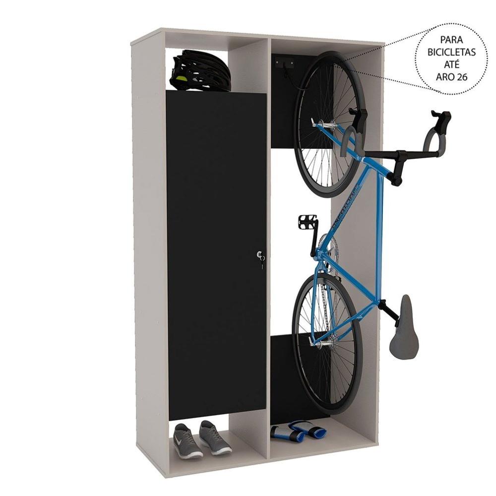 Armário Multiuso 1 Porta 1 Gaveta e Suporte para Bicicleta Nepal Cinza/Preto
