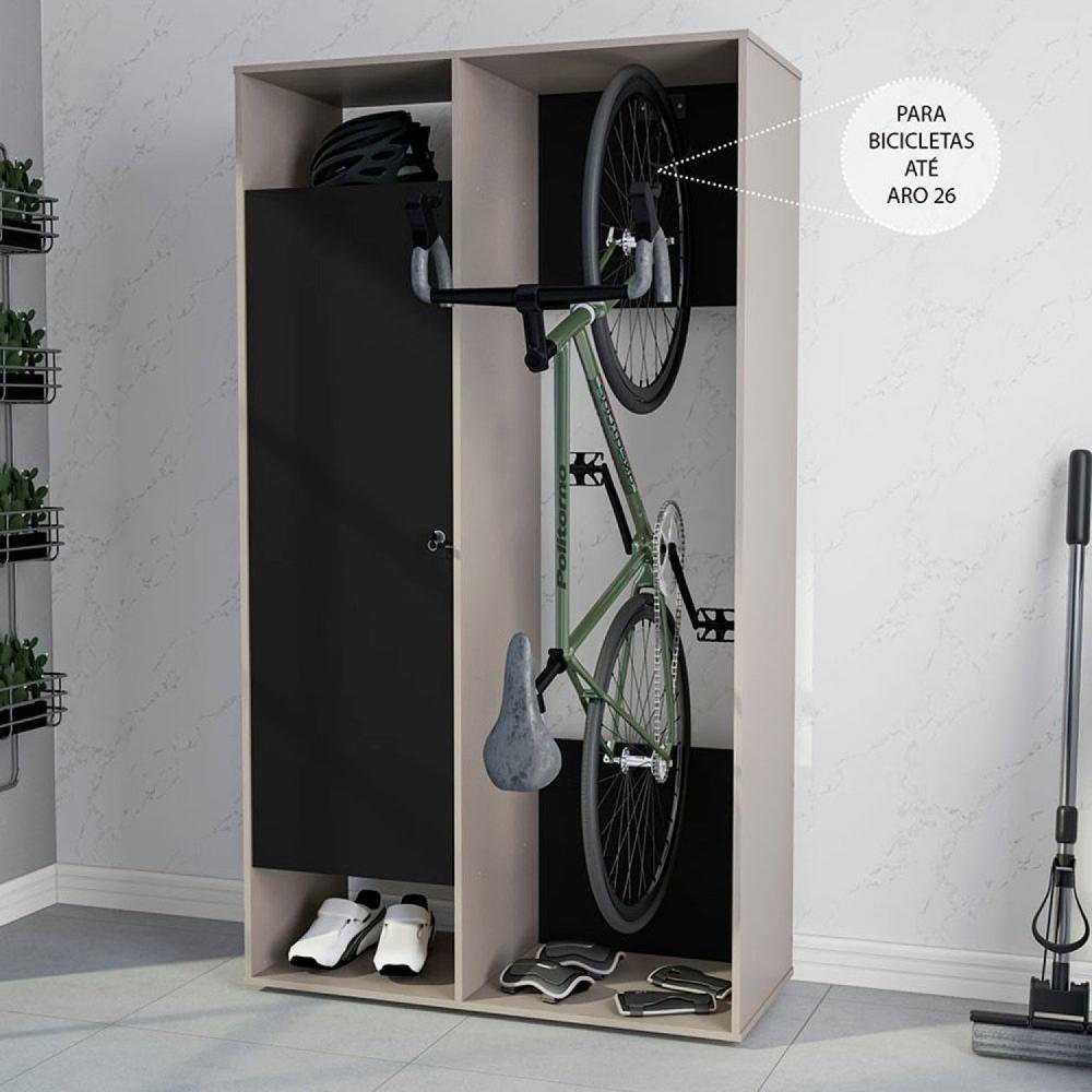 Armário Multiuso 1 Porta 1 Gaveta e Suporte para Bicicleta Nepal Cinza/Preto