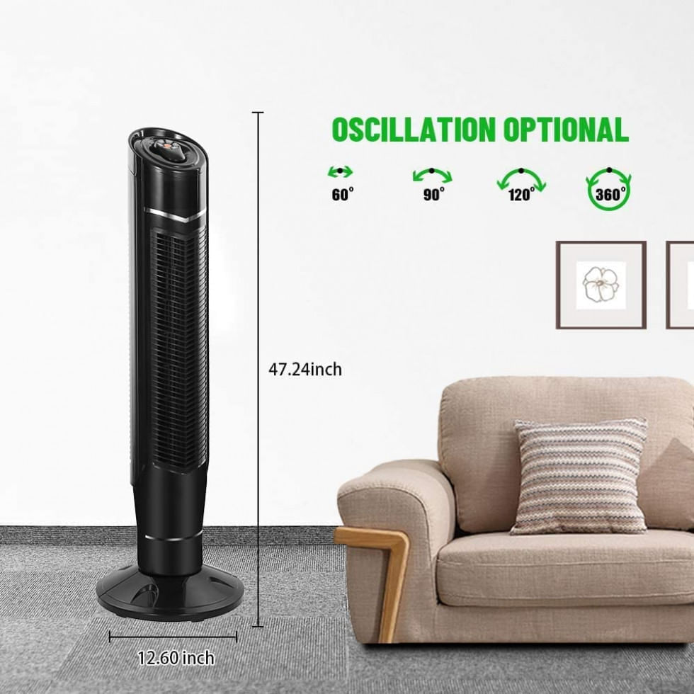 Ventilador de Torre Kismile com 8 Velocidades, Controle Remoto e Tela LED, Preto