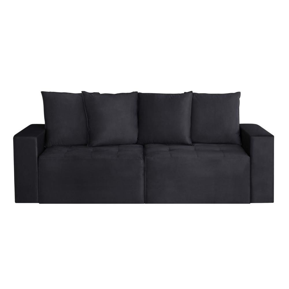 Sofá Retrátil 3 Lugares 200cm Nyc Tessuti Estofados Preto