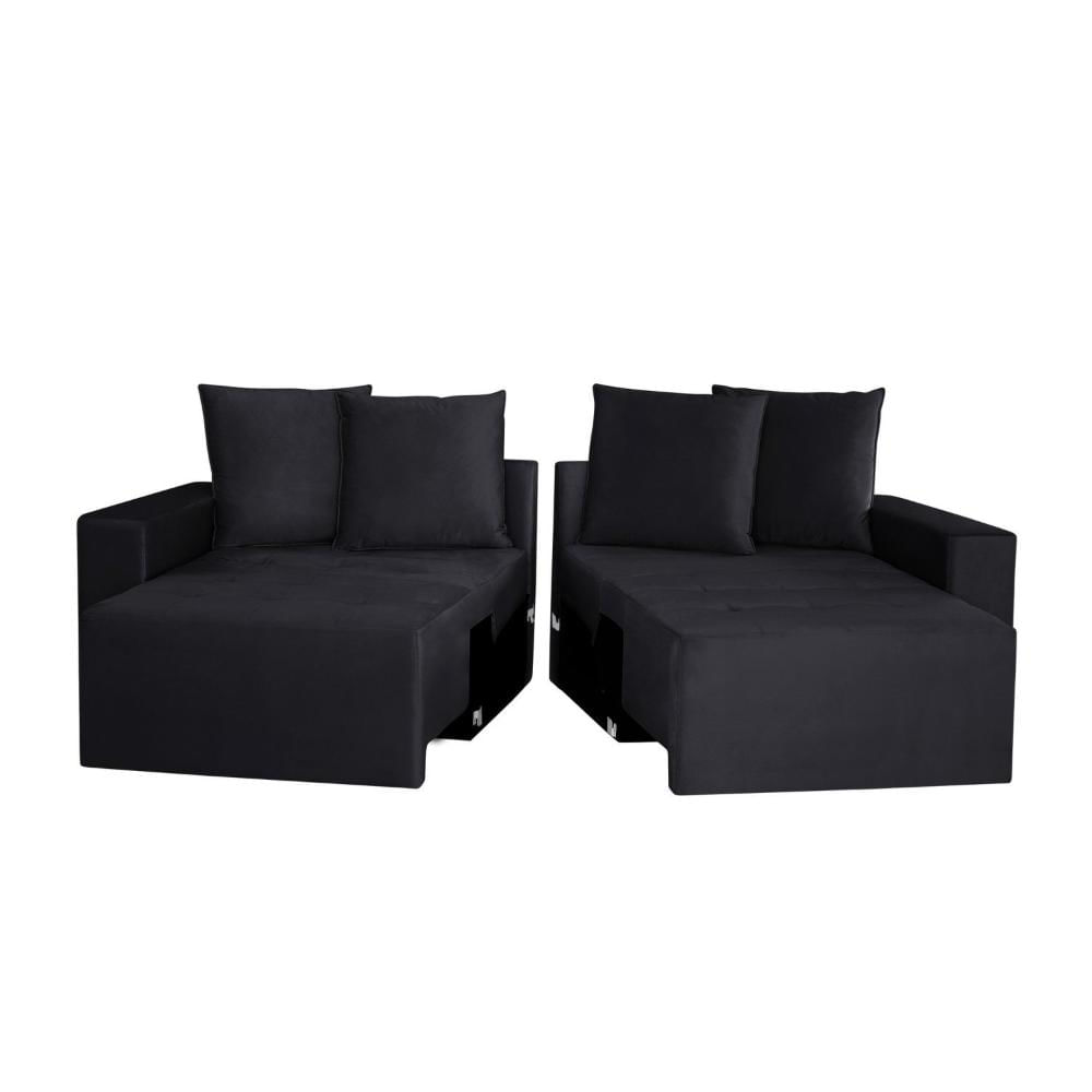 Sofá Retrátil 3 Lugares 200cm Nyc Tessuti Estofados Preto