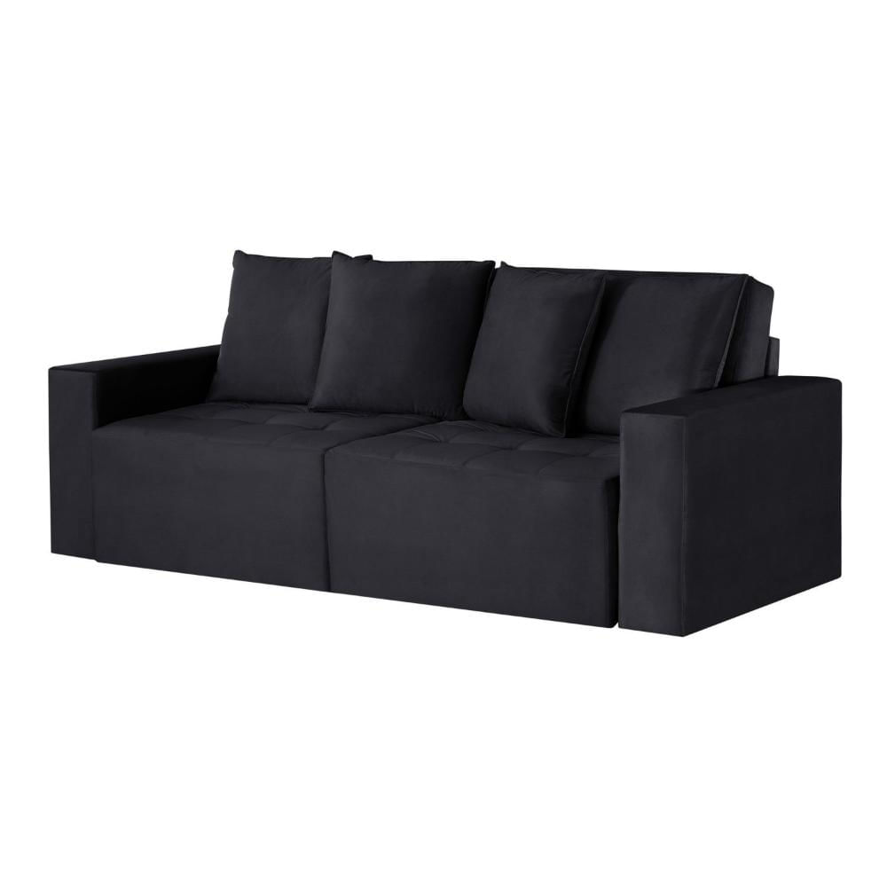 Sofá Retrátil 3 Lugares 200cm Nyc Tessuti Estofados Preto