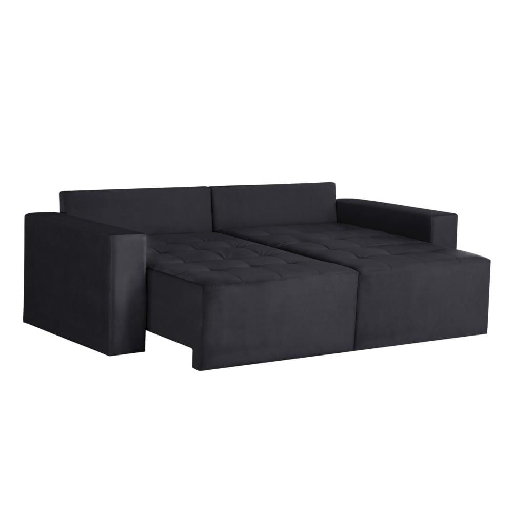 Sofá Retrátil 3 Lugares 200cm Nyc Tessuti Estofados Preto