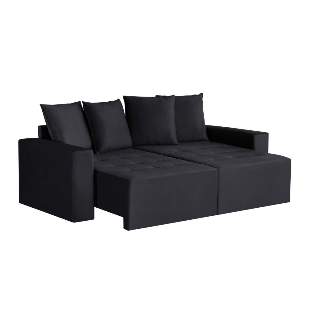 Sofá Retrátil 3 Lugares 200cm Nyc Tessuti Estofados Preto