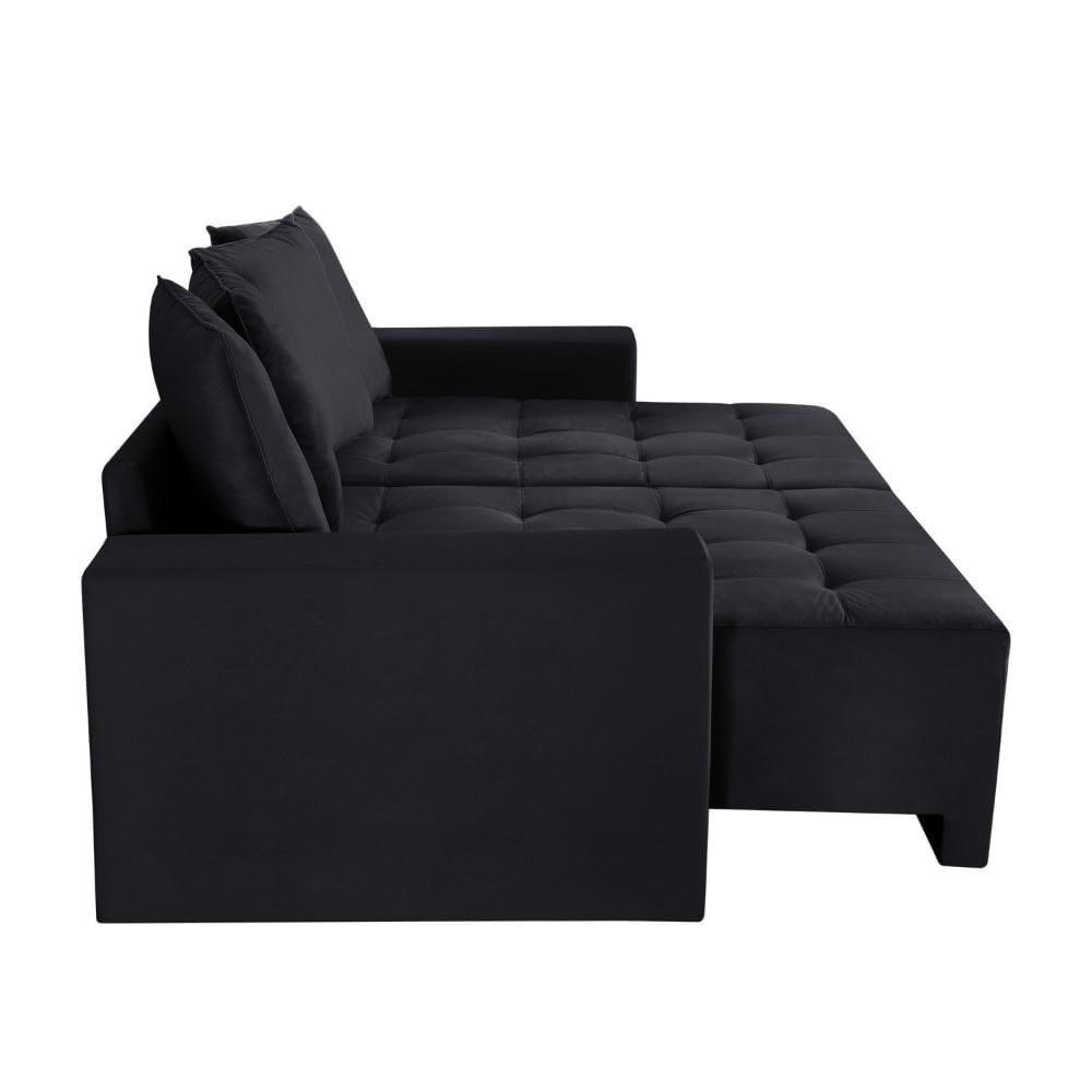 Sofá Retrátil 3 Lugares 200cm Nyc Tessuti Estofados Preto