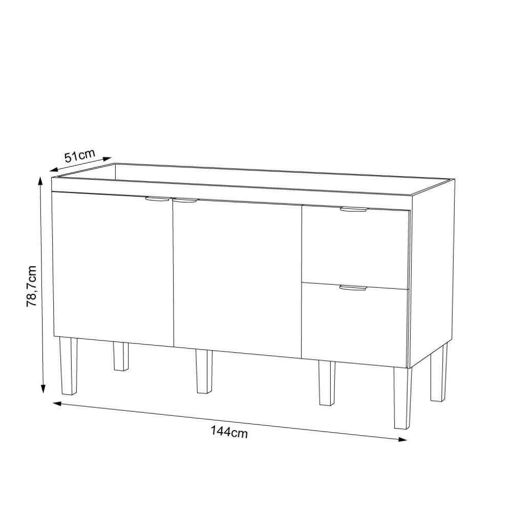 Gabinete de Cozinha para Pia 150cm 3 Portas 2 Gavetas Cozimax Branco/Preto