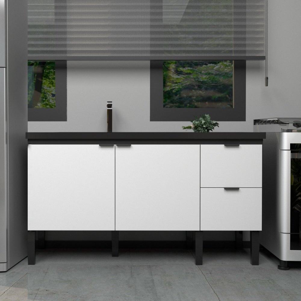 Gabinete de Cozinha para Pia 150cm 3 Portas 2 Gavetas Cozimax Branco/Preto