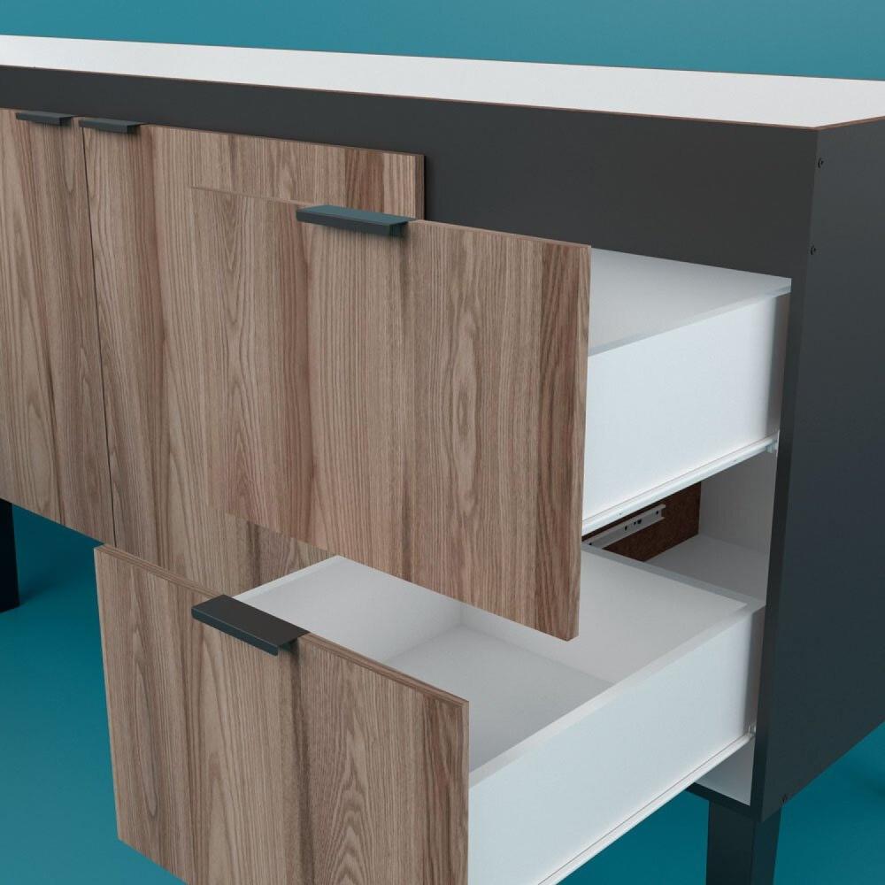 Gabinete de Cozinha para Pia 150cm 3 Portas 2 Gavetas Cozimax Branco/Preto