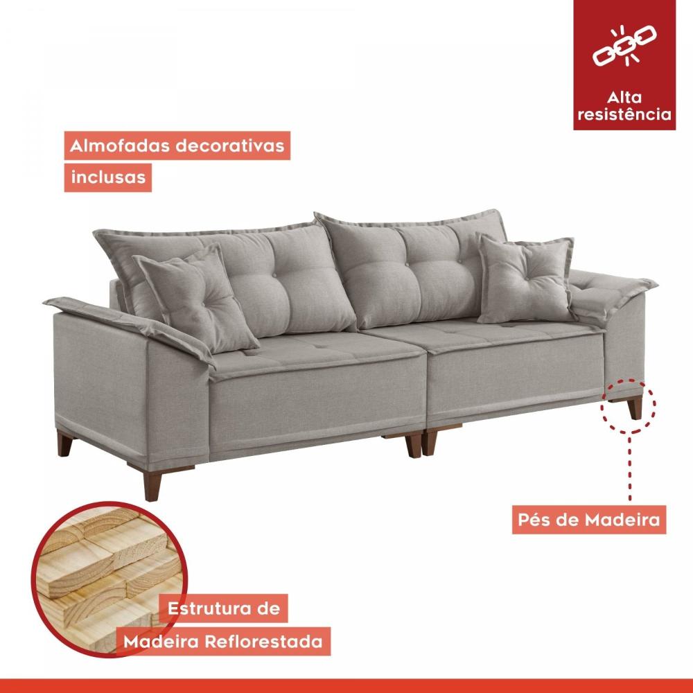 Sofá 4 Lugares 290cm com Almofadas M44 Martins Estofados Linho/Cinza Claro