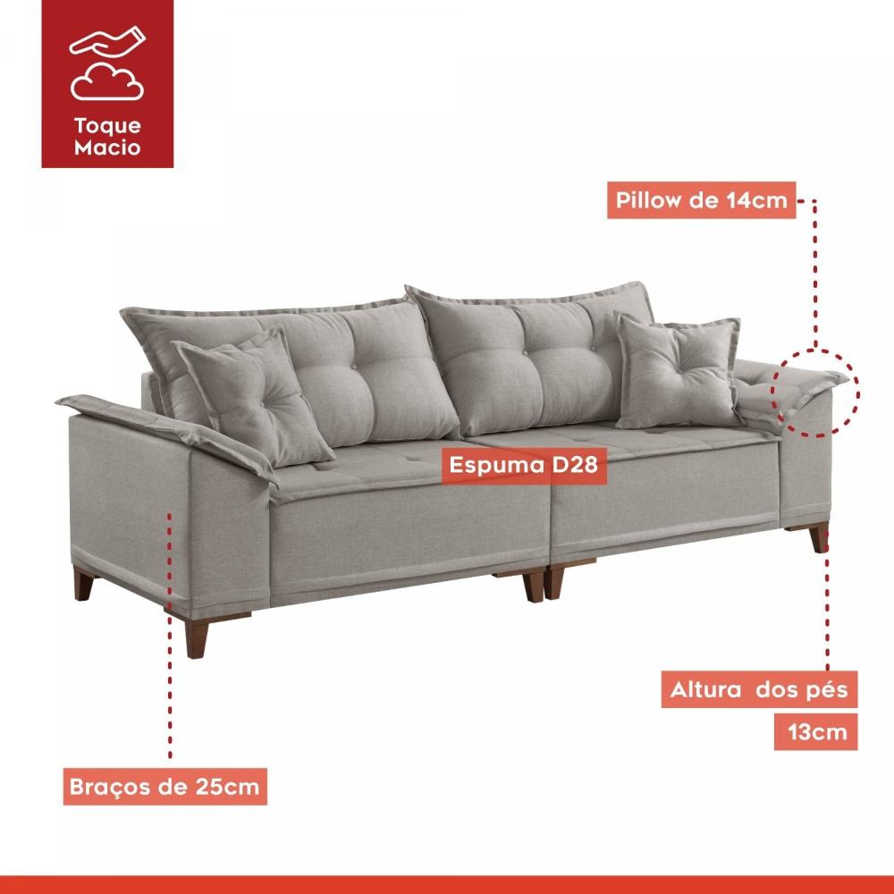Sofá 4 Lugares 290cm com Almofadas M44 Martins Estofados Linho/Cinza Claro