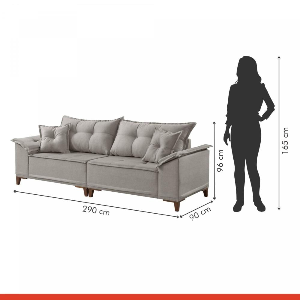 Sofá 4 Lugares 290cm com Almofadas M44 Martins Estofados Linho/Cinza Claro
