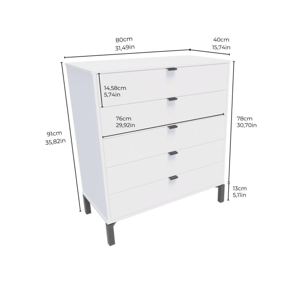 Cômoda 5 Gavetas Queens Falkk Amadeirado