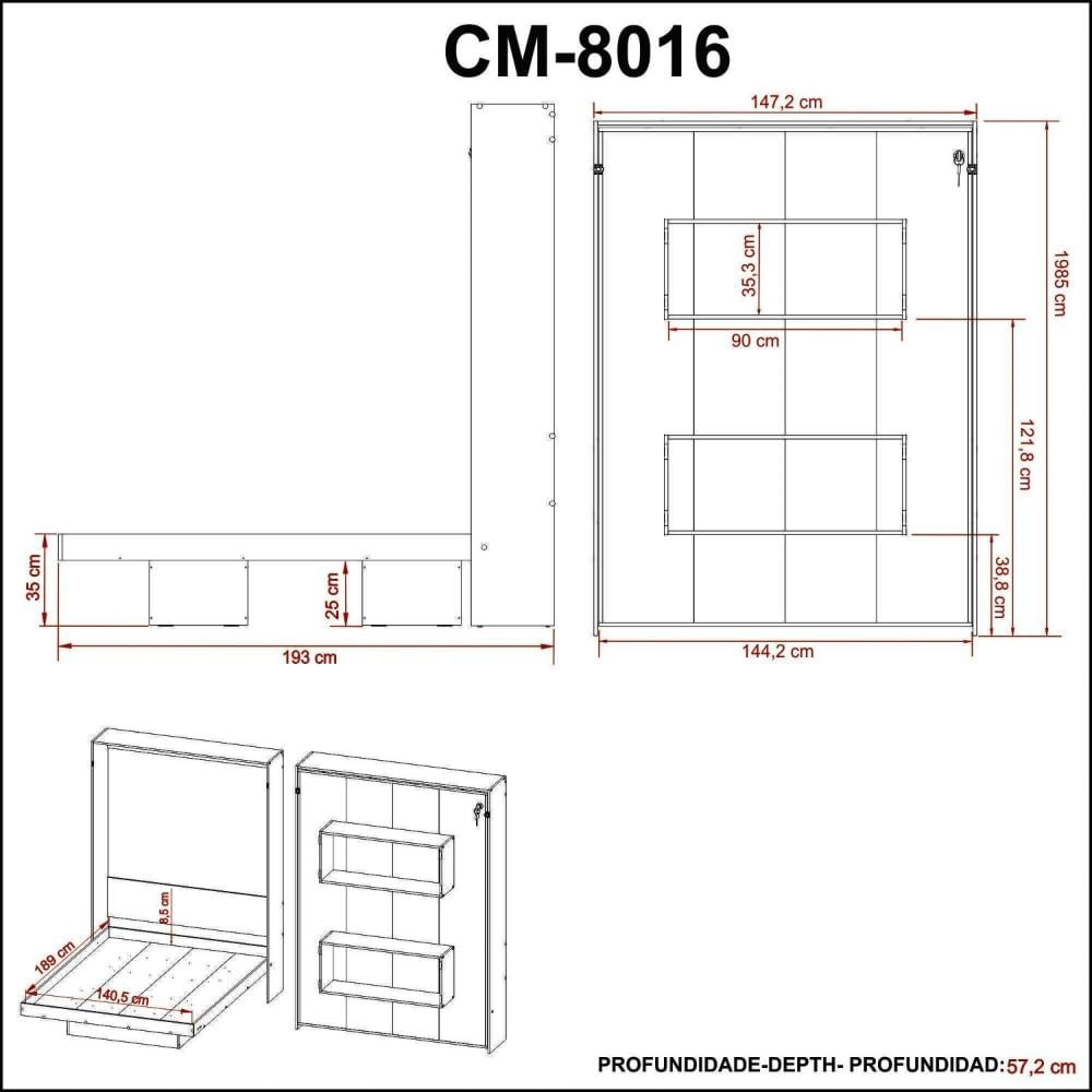 Cama Articulada de Casal 2 Nichos 147,2x193cm CM8016 Tecnomobili Amendoa