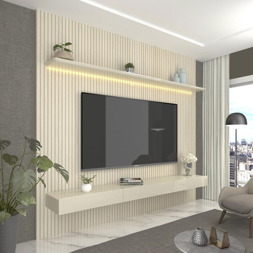 Estante Home para TV até 85 Polegadas com LED Requinte 220cm Gelius Móveis Off White