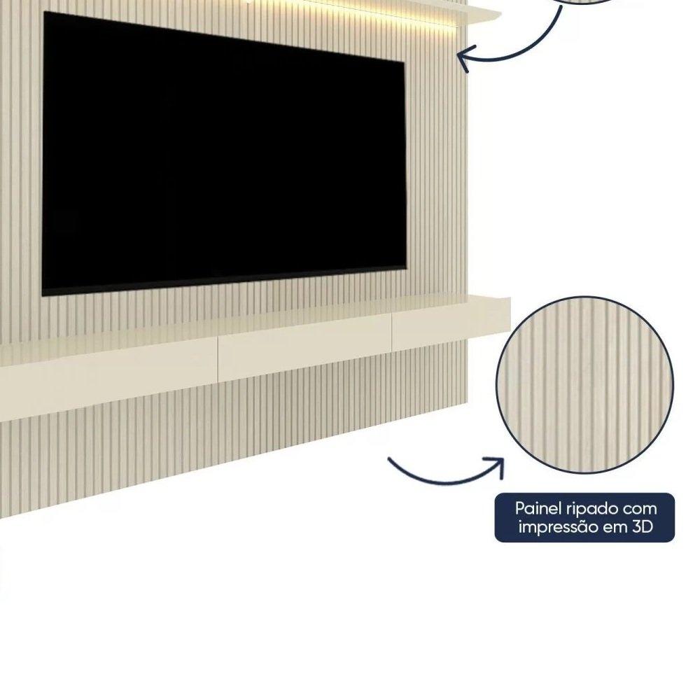 Estante Home para TV até 85 Polegadas com LED Requinte 220cm Gelius Móveis Off White