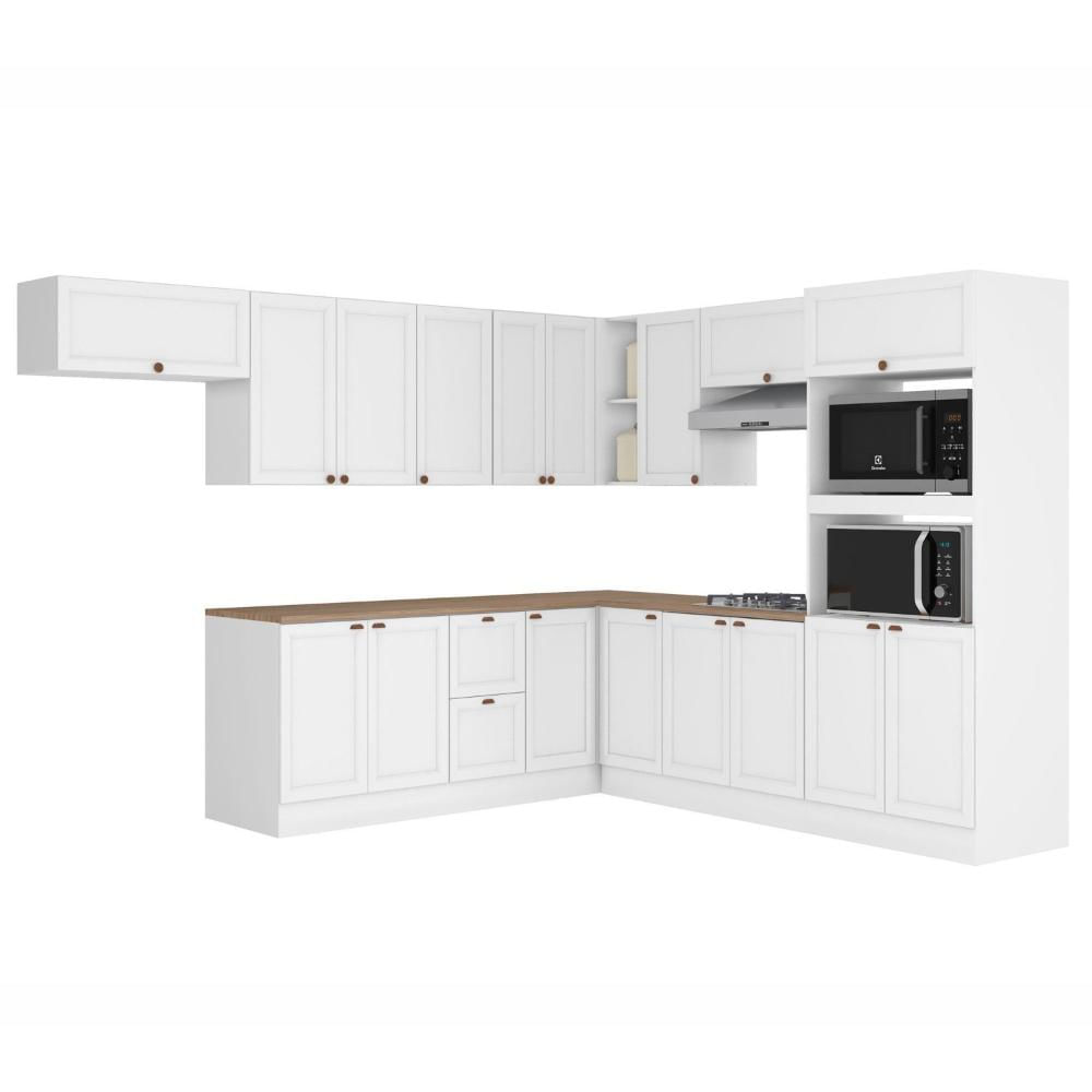 Cozinha Completa 10 Peças 17 Portas 2 Gavetas com Torre Quente Unna Espresso Móveis Branco