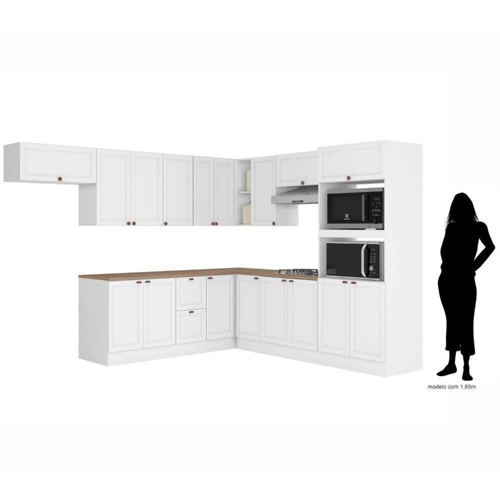 Cozinha Completa 10 Peças 17 Portas 2 Gavetas com Torre Quente Unna Espresso Móveis Branco
