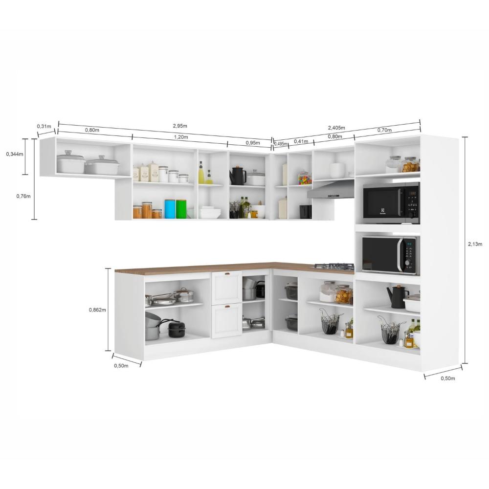 Cozinha Completa 10 Peças 17 Portas 2 Gavetas com Torre Quente Unna Espresso Móveis Branco