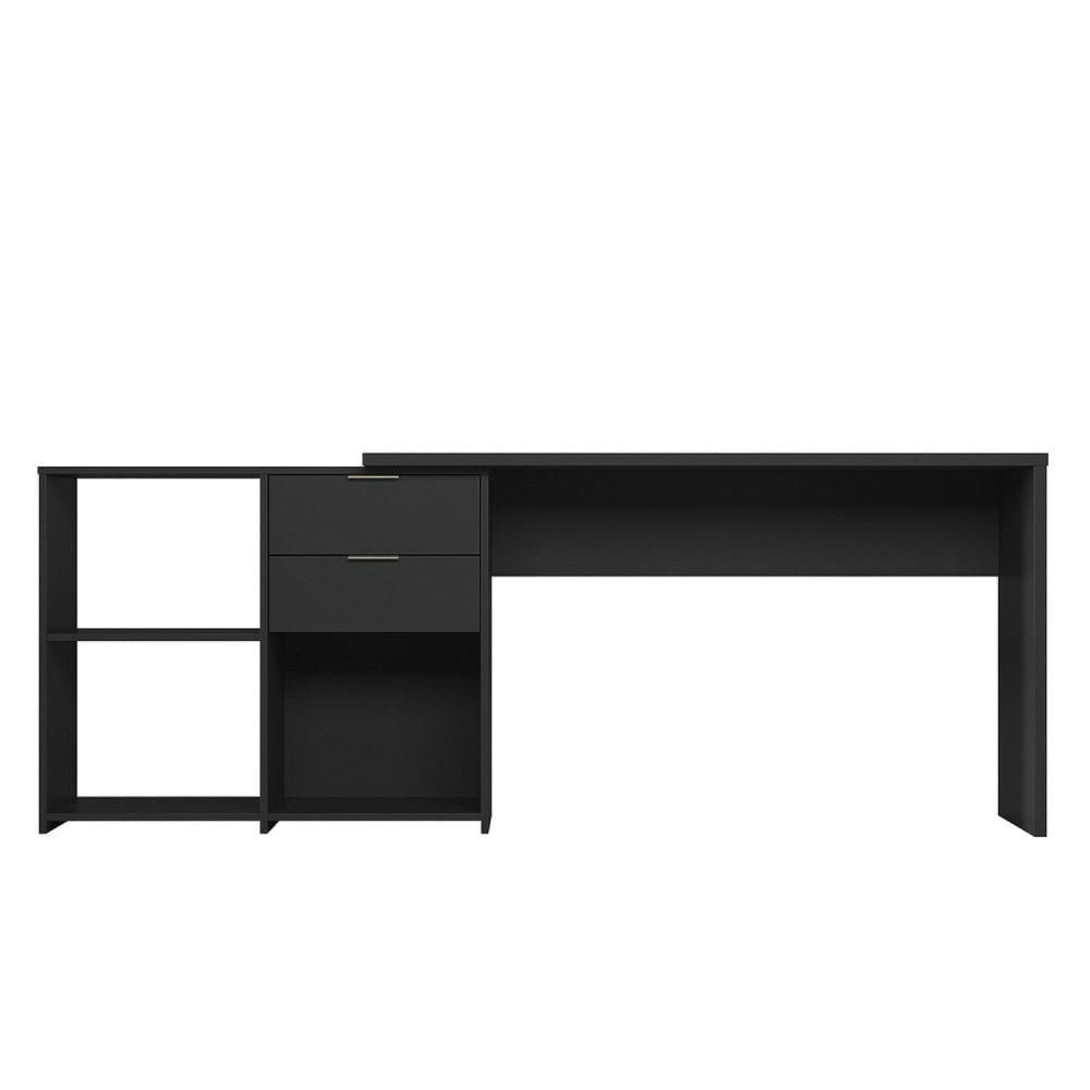 Mesa de Escritório em L 2 Gavetas 3 Nichos Office NT 2060 Notável Móveis Preto TX