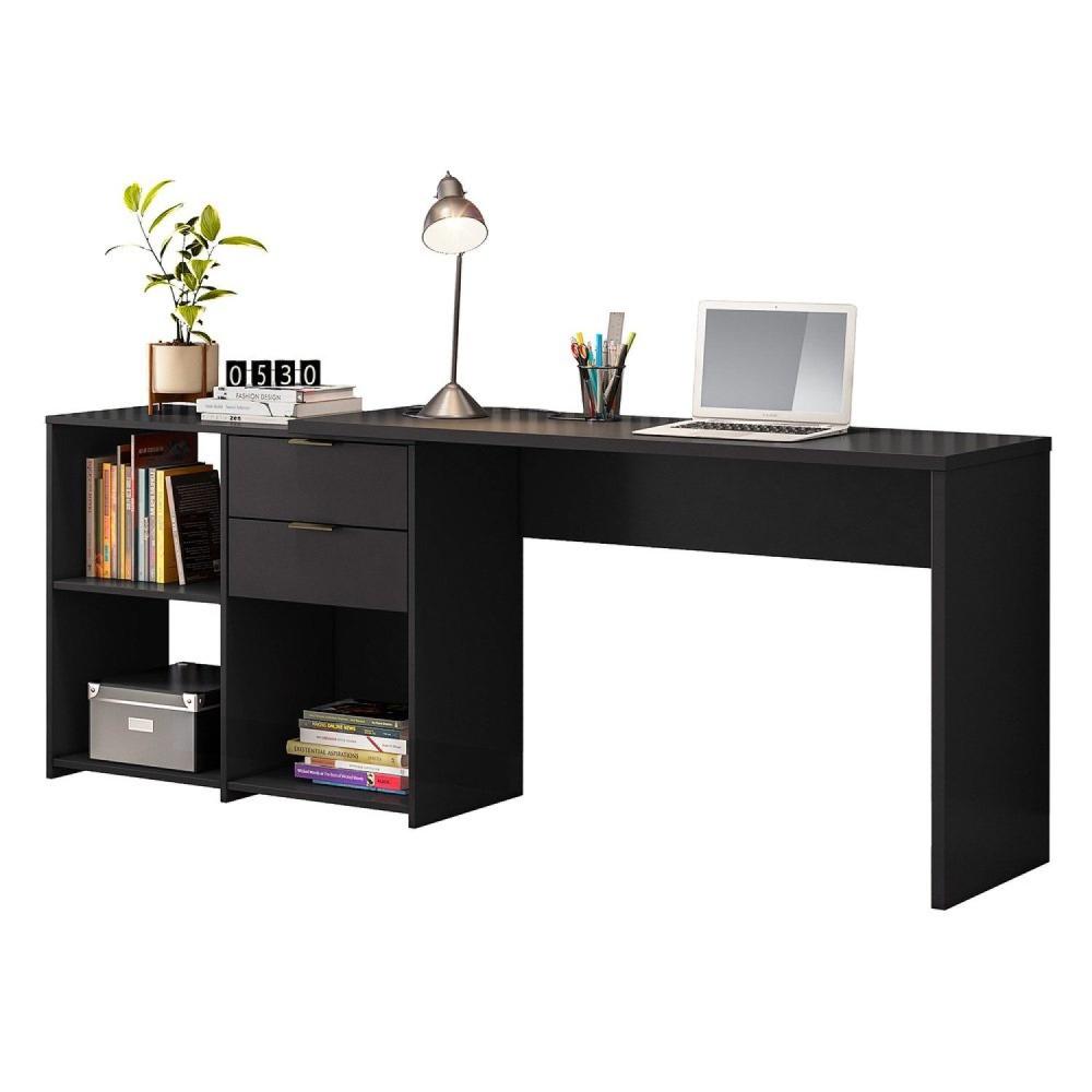 Mesa de Escritório em L 2 Gavetas 3 Nichos Office NT 2060 Notável Móveis Preto TX