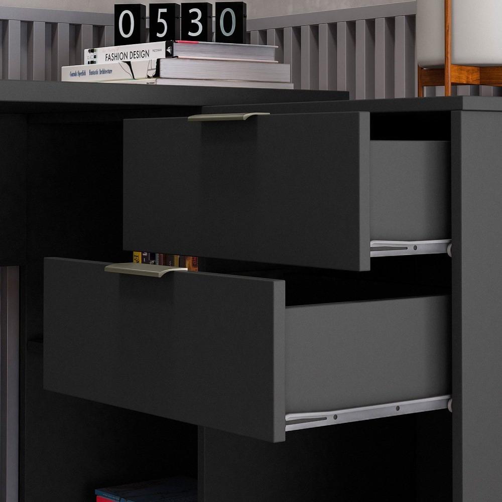 Mesa de Escritório em L 2 Gavetas 3 Nichos Office NT 2060 Notável Móveis Preto TX