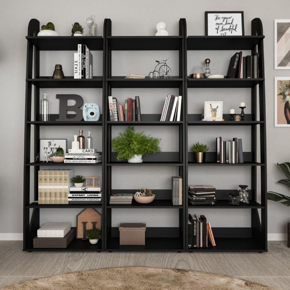 Conjunto 3 Estantes para Livros 6 Prateleiras Floripa Espresso Móveis Preto