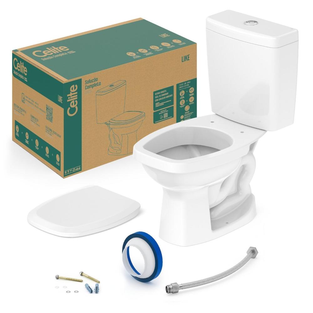 Kit Vaso Sanitário com Caixa Acoplada e Assento Like Celite Branco