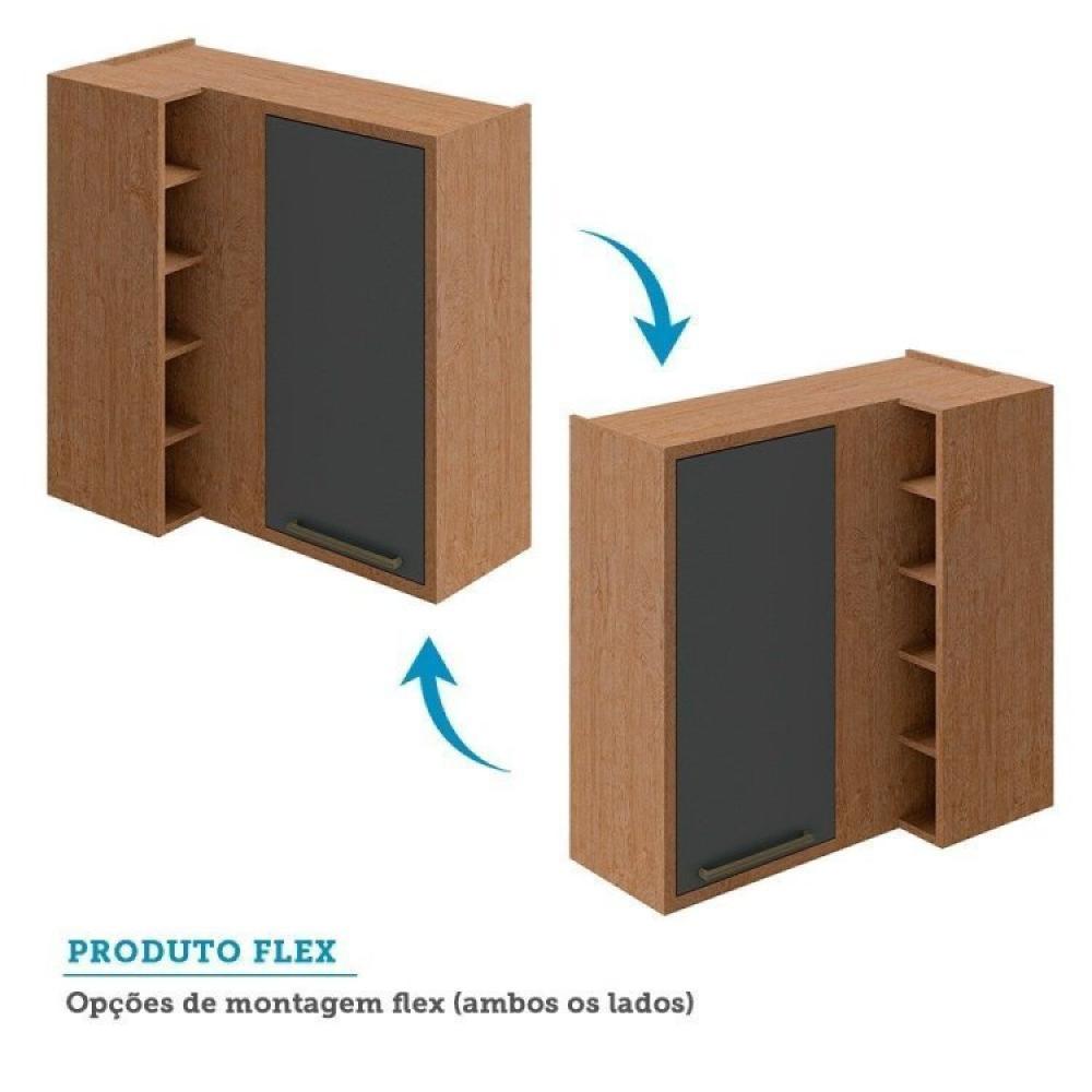 Armário de Cozinha Compacta 4 Peças 2 Armários Aéreos e 2 Balções Reflecta Helena Espresso Móveis Castanho/Chumbo