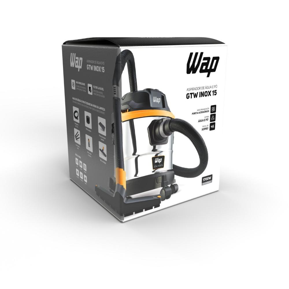 Aspirador de Pó e Água GTW Inox 15 Potência de 1700w Barril 60hz Bocal de Sopro 127v WAP