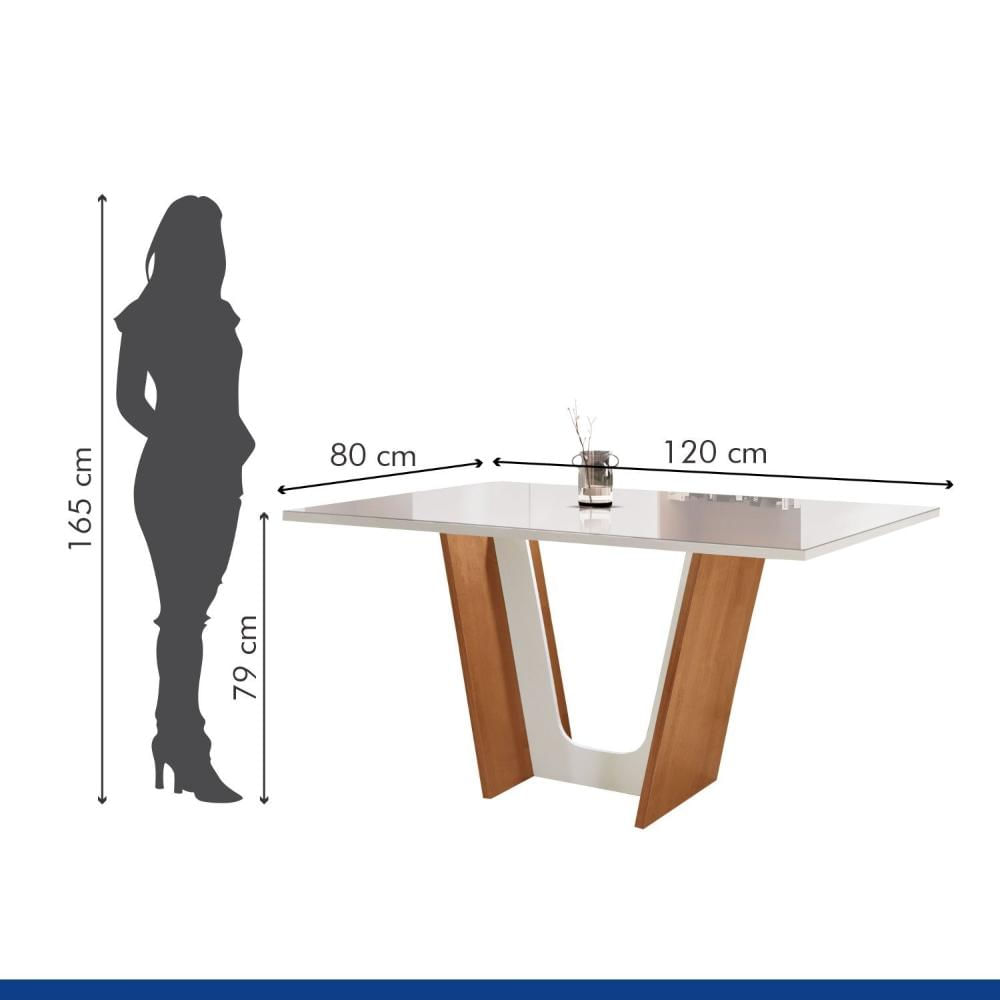 Conjunto Sala de Jantar Mesa Tampo Dakota Plus Vidro 120x80cm com 4 Cadeiras Luisa Cel Móveis Cinamomo/Off White/Suede Animale