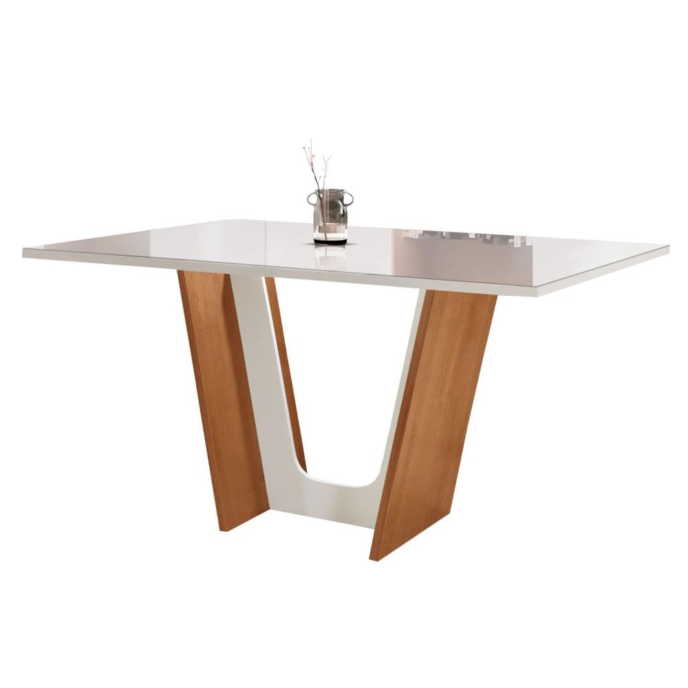 Conjunto Sala de Jantar Mesa Tampo Dakota Plus Vidro 120x80cm com 4 Cadeiras Luisa Cel Móveis Cinamomo/Off White/Suede Animale